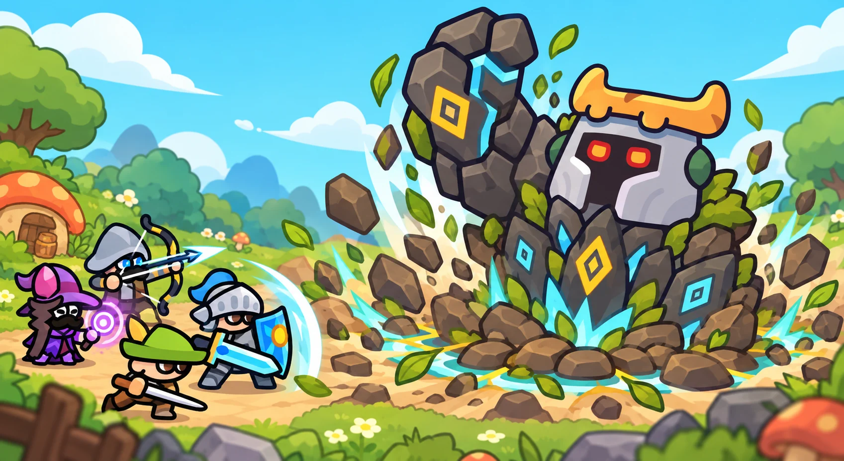 A hero squad challenging the Iron Golem King