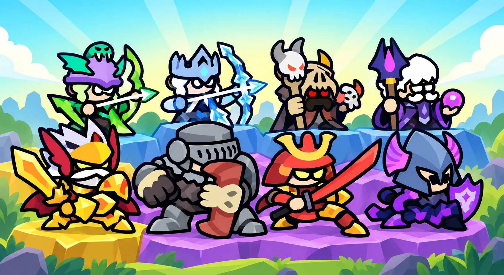 A colorful collection of fantasy heroes